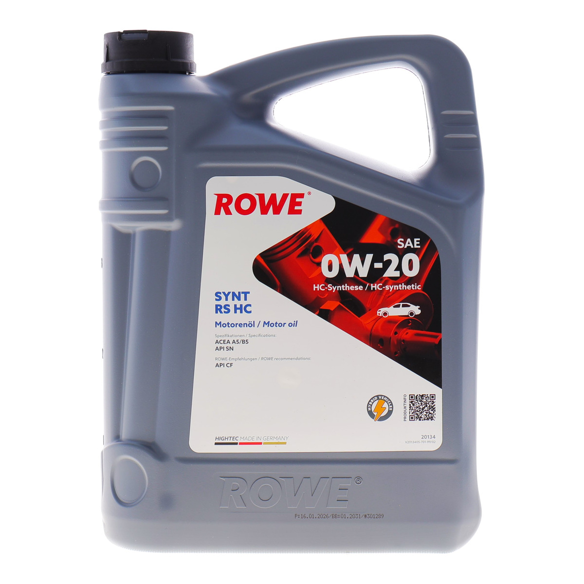 Олива 0W20 HIGHTEC SYNT RS HC (4L) (ACEA A5/B5) (API SN/API CF) ROWE
