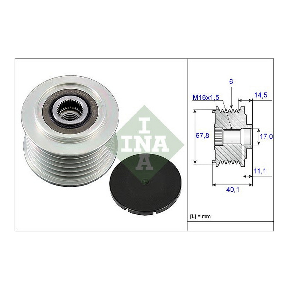 Шків генератора VW LT 2.8TDI 116kw/T4 2.5TDI 65/75kw Schaeffler INA фото 3
