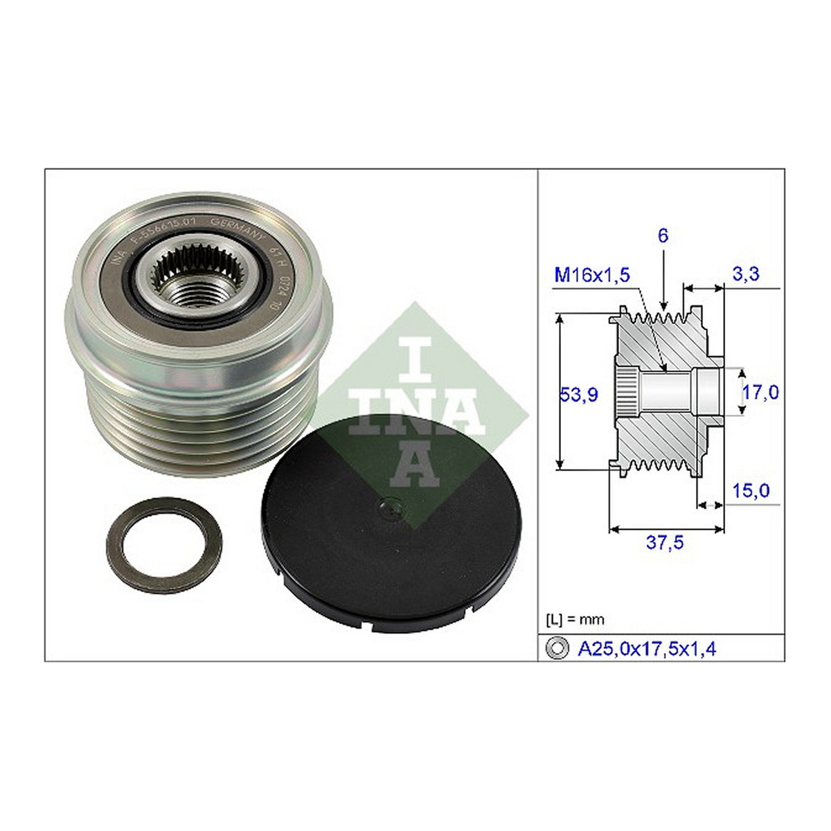 Муфта генератора FORD MONDEO III 2.0TD, TRANSIT/00-07 INA (535 0223 10) Schaeffler INA фото 2