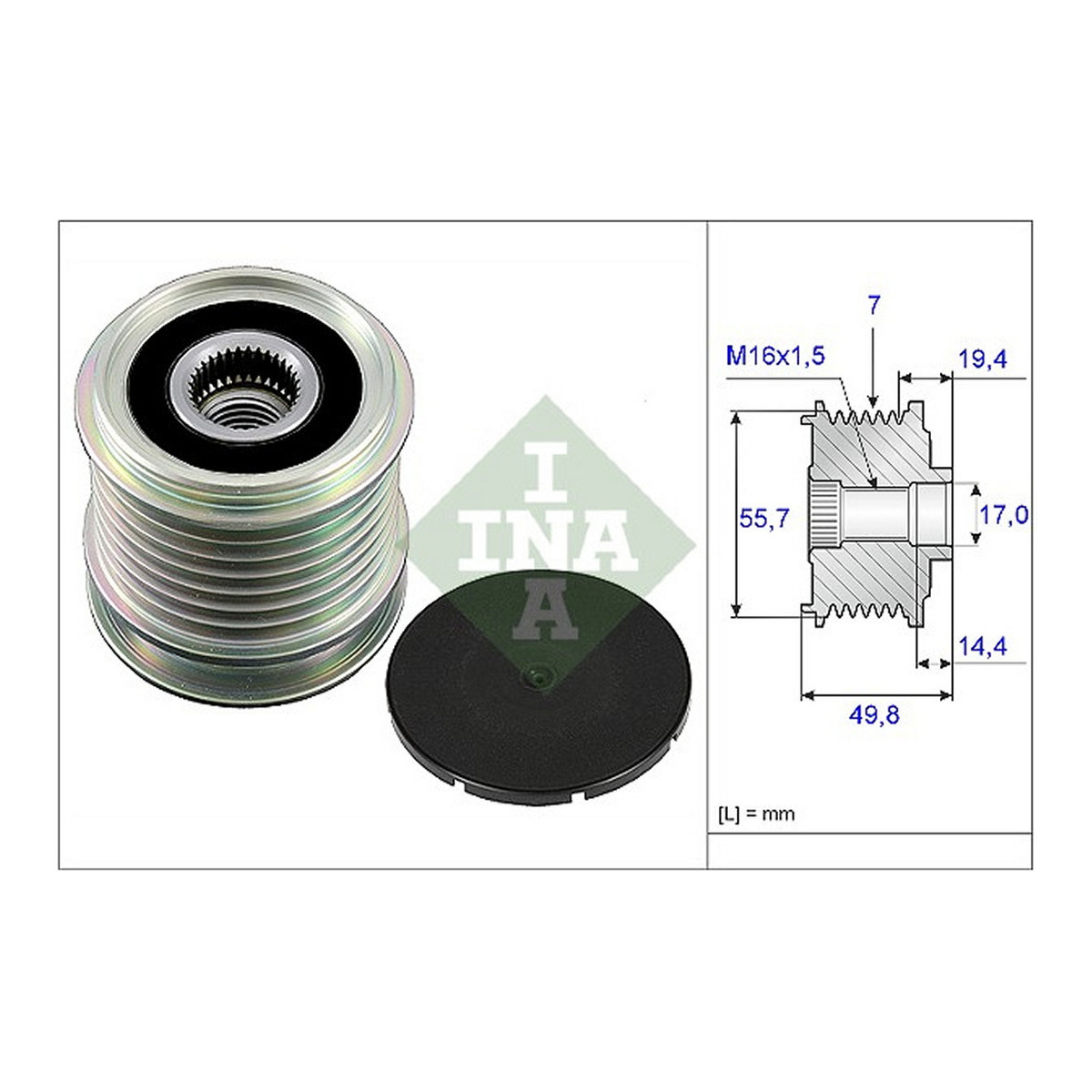 Шків генератора MB Sprinter 906 316i 06- (7PK), M271 Schaeffler INA
