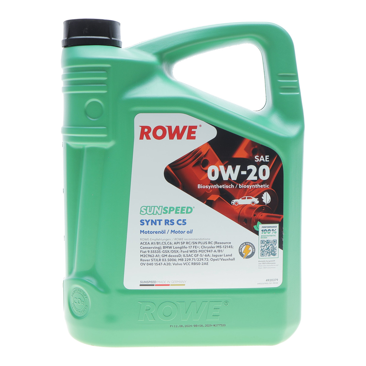 Олива 0W20 SUNSPEED SYNT RS C5 (5L) (ACEA A1/B1/C5/C6) (Longlife-17 FE+/MB 229.71/229.72/M2C962-A1) ROWE