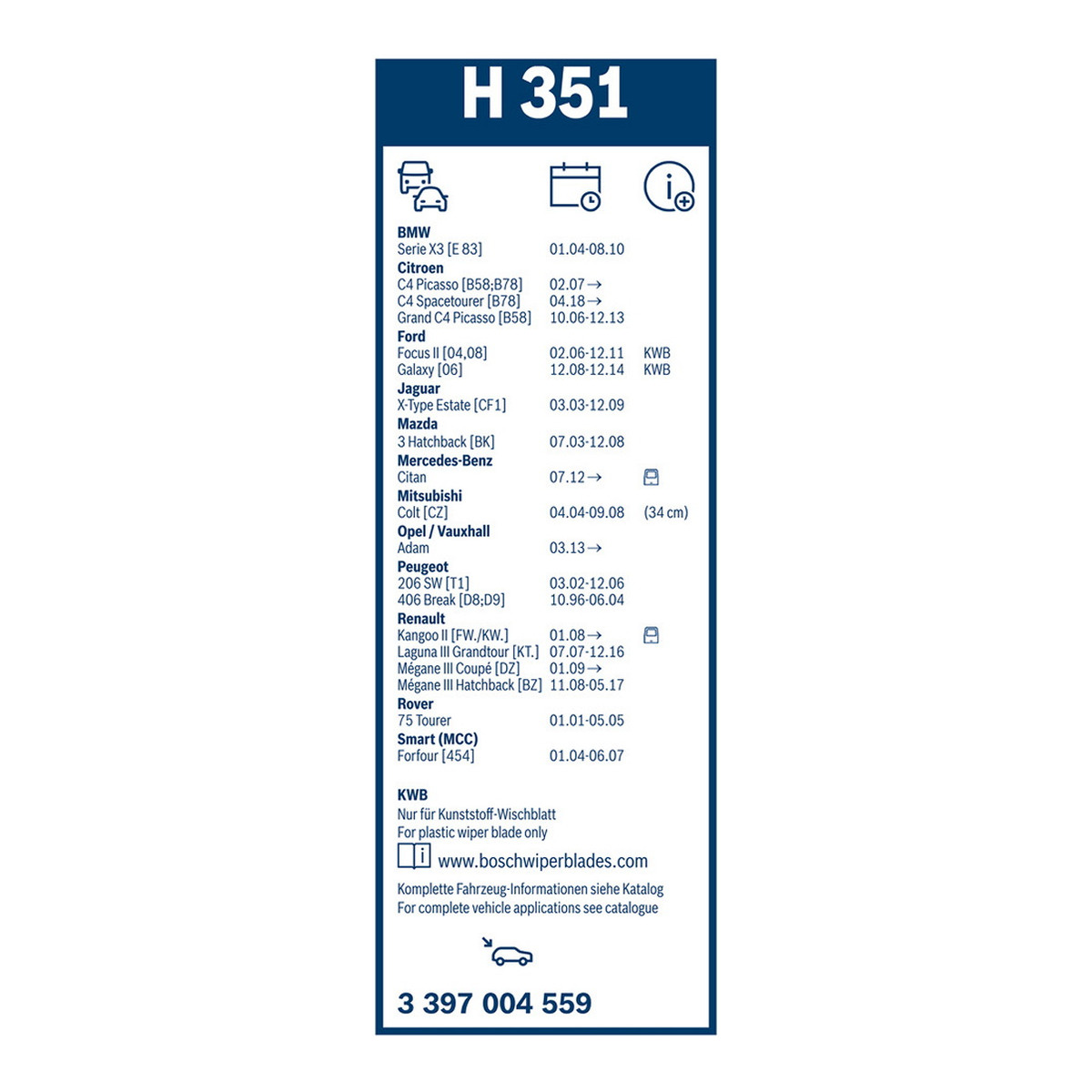 Щітка склоочисника (задня) (350mm) Renault Kangoo 1.5/1.6 dCi 08- Bosch