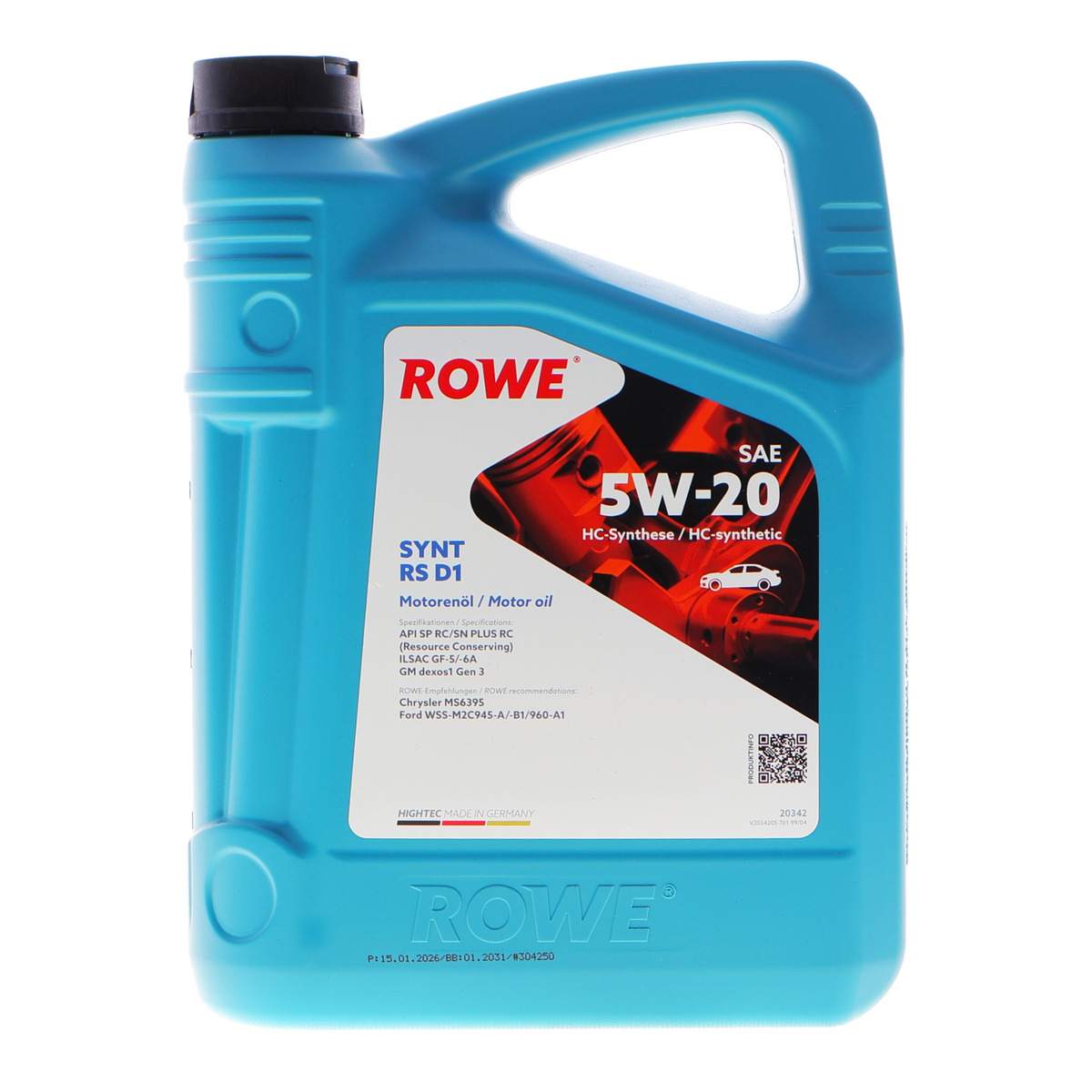 Олива 5W20 HIGHTEC SYNT RS D1 (4L) (WSS-M2C945-A/-B1/960-A1/MS6395/dexos1 Gen 2)(API SP RC/SN PLUS RC ROWE