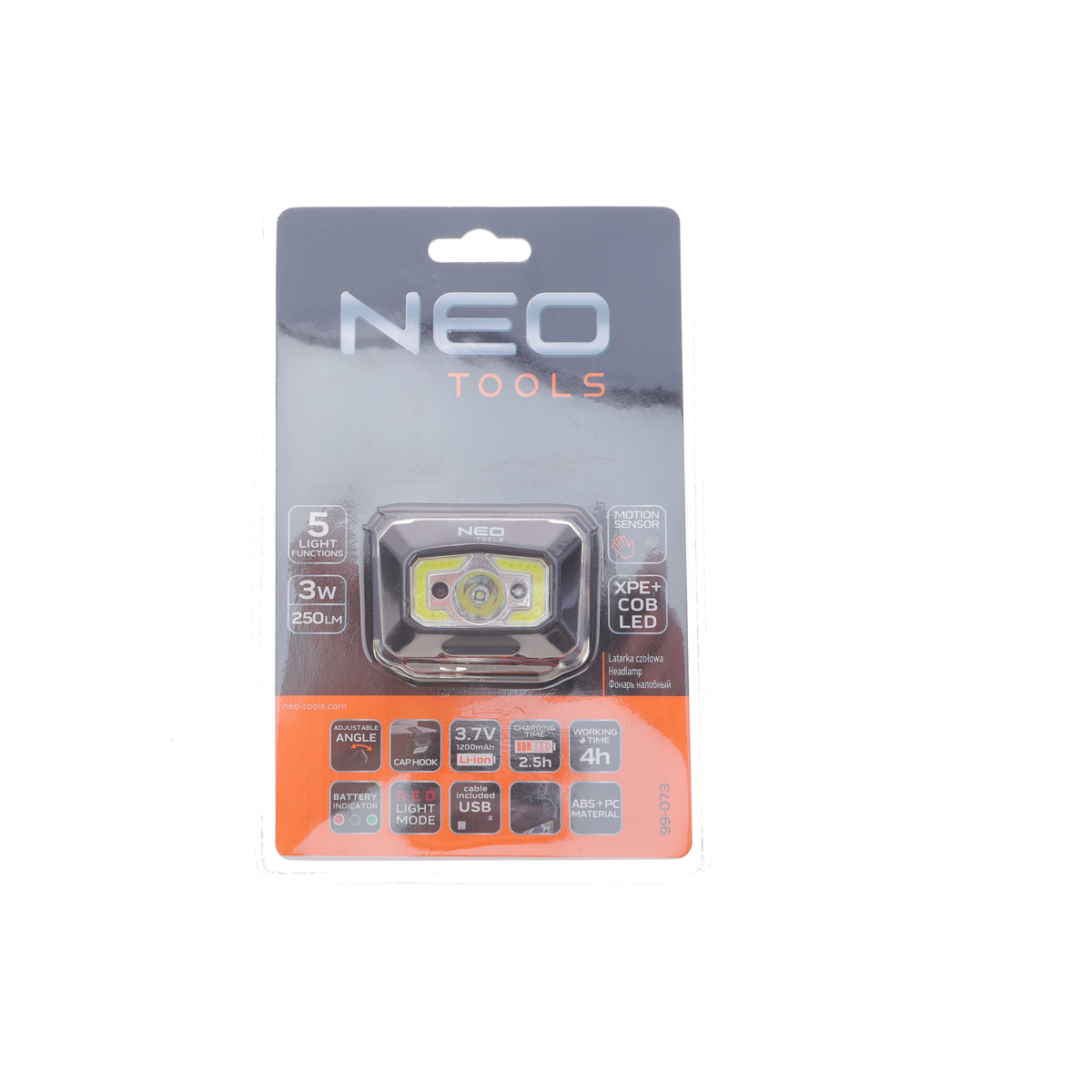 Ліхтарик налобний (3W/250Lm/XPE+COB LED+датчик руху) NEO Tools