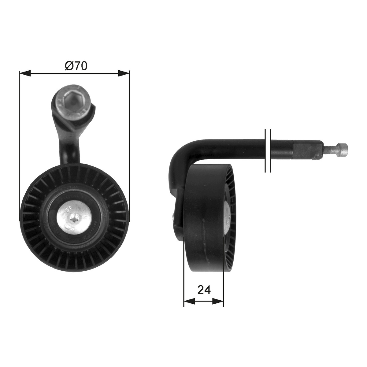 Ролик генератора Skoda Fabia I 1.0/1.4 99-03 (натяжний) (70х24) Gates