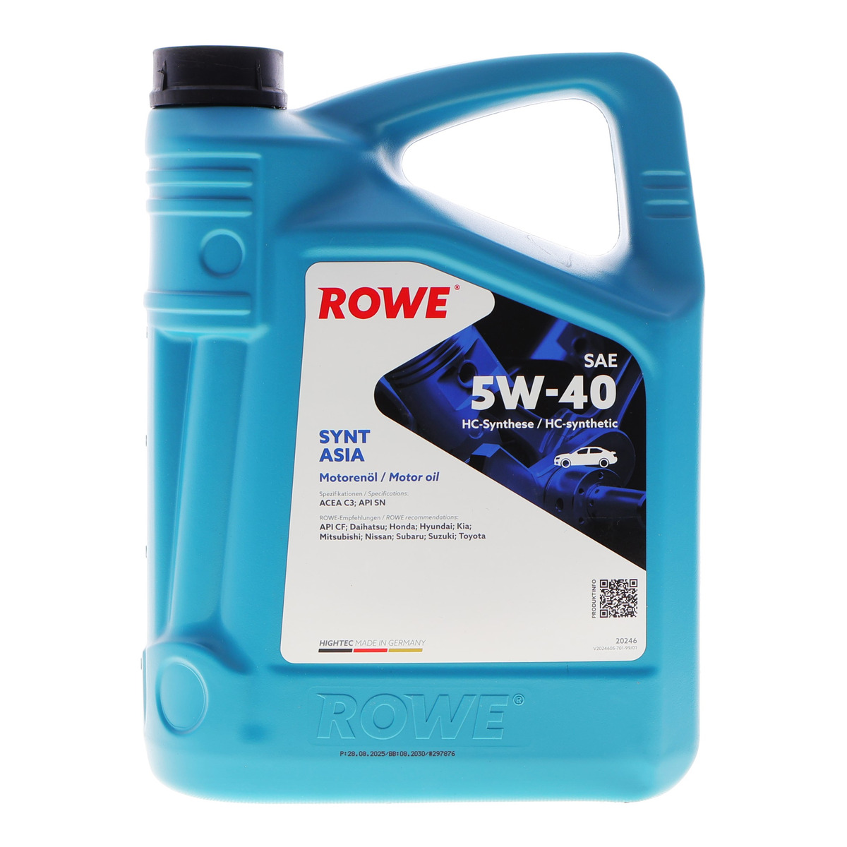 Олива 5W40 HIGHTEC SYNT ASIA (5L) (ACEA C3) (API SN/CF) ROWE