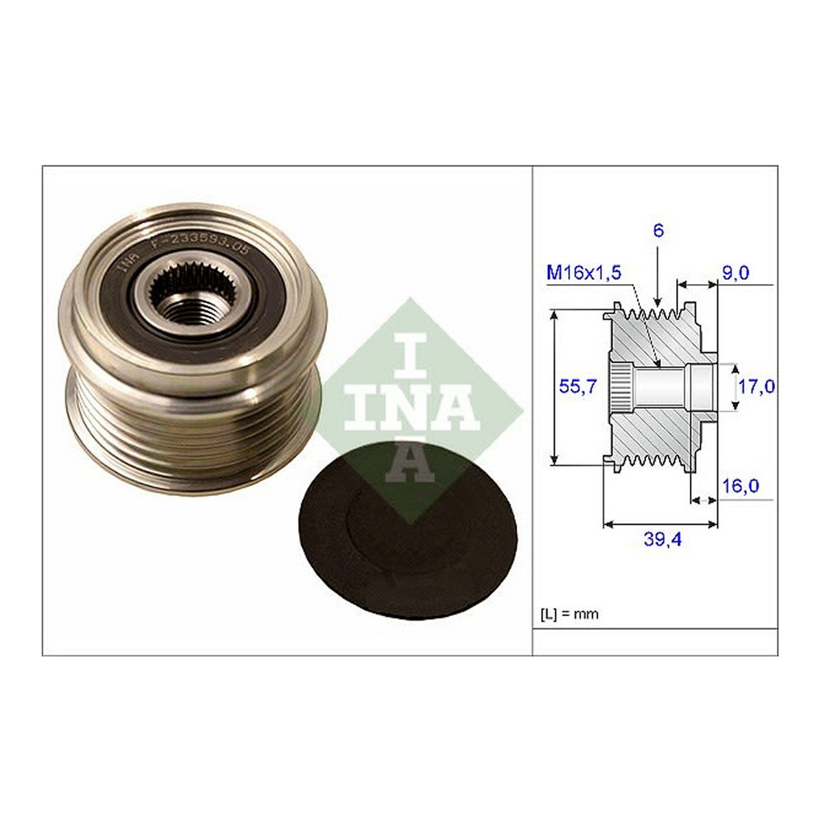Шків генератора Skoda Fabia/VW Polo 1.2 01-07 (6PK) Schaeffler INA фото 8