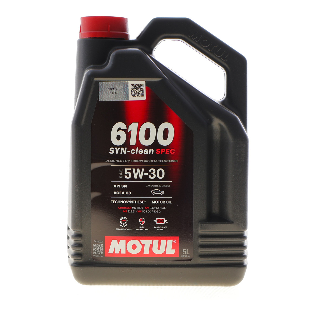 Олива 5W30 6100 Syn-clean Spec (5L) (CHRYSLER MS-11106/MB 229.51/VW 505 00/505 01) (113154) Motul