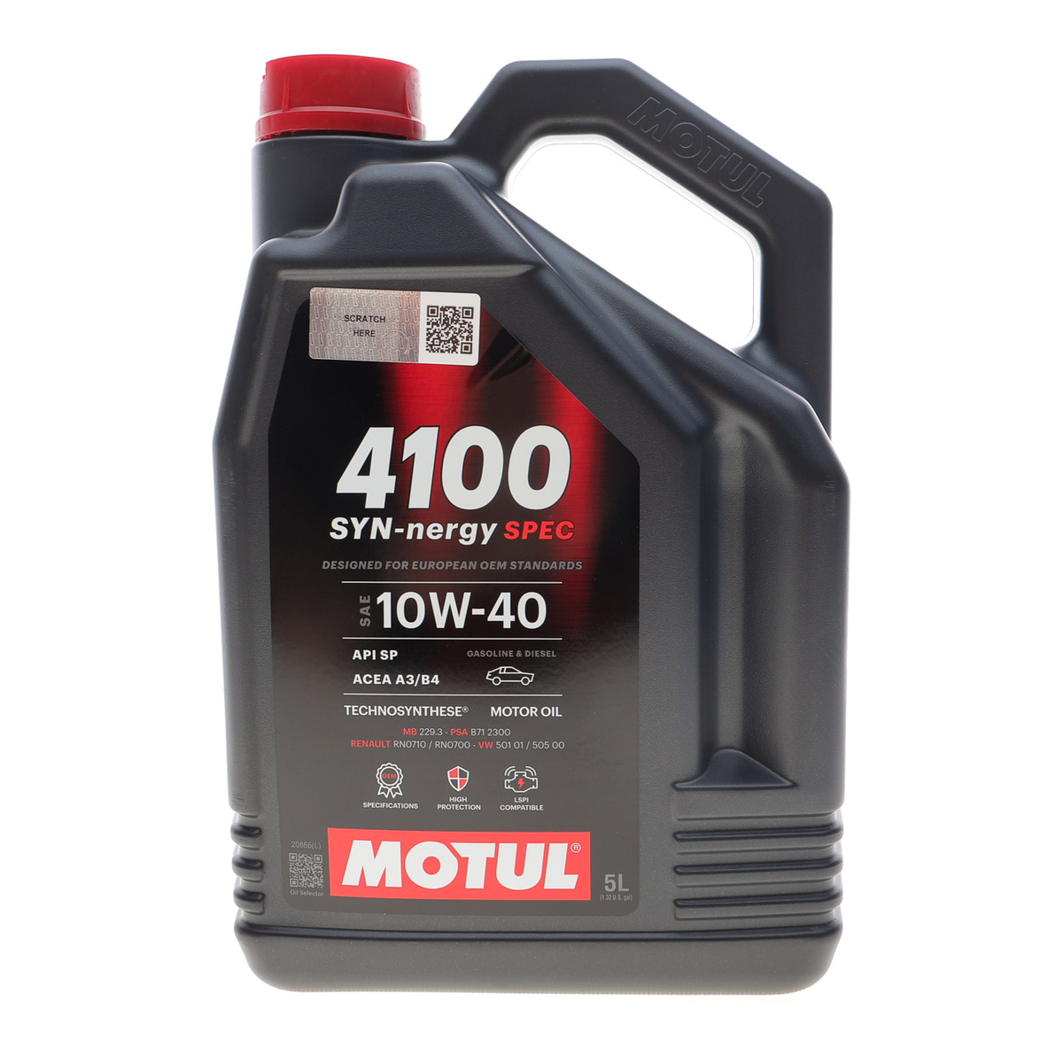 Олива 10W40 4100 Syn-nergy Spec (5L) (MB 229.3/RN0710/RN0700/PSA B71 2300/VW 501 01/VW505 00) (112892) Motul
