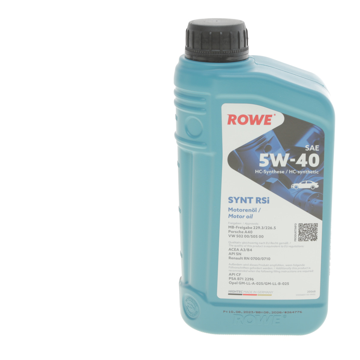 Олива 5W40 HIGHTEC SYNT RSi (1L) (MB 229.3/226.5/Porsche A40/VW 502 00/505 00/RN 0700/0710) ROWE