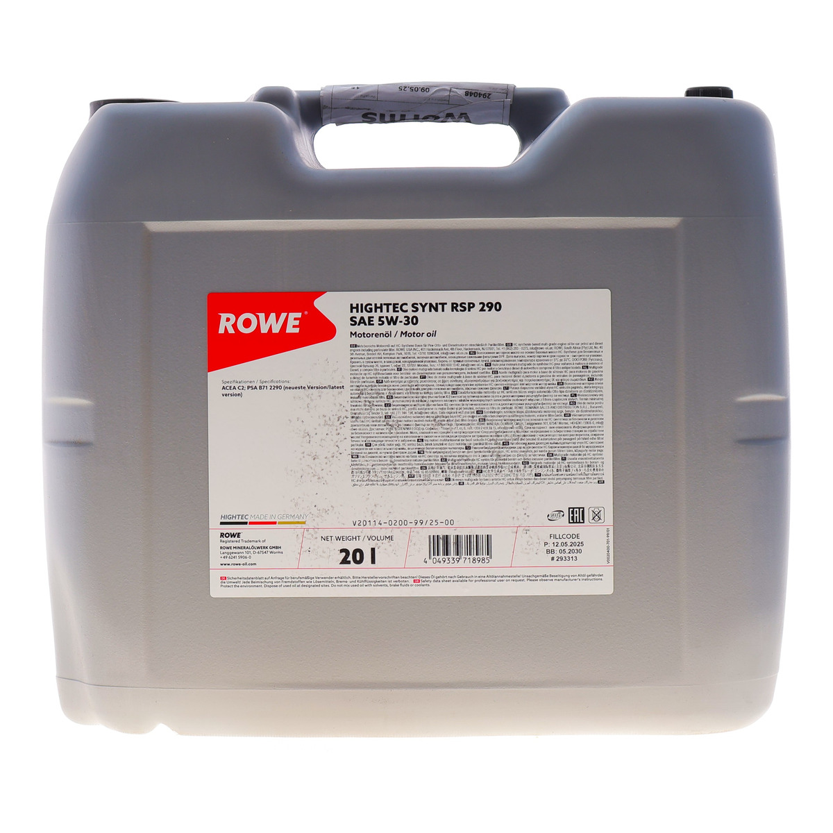Масло 5W30 HIGHTEC SYNT RSP 290 (20L) (PSA B71 2290) (ACEA C2)