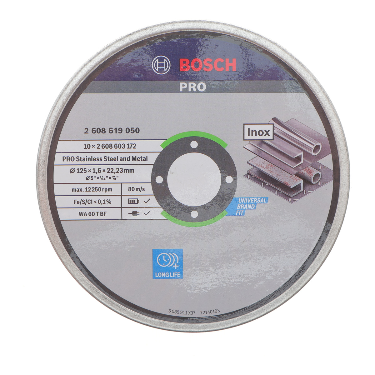 Круг відрізний (К-кт 10 шт) 125x1,6x22,23 мм PRO Stainless Steel and Metal Cutting Disc Bosch