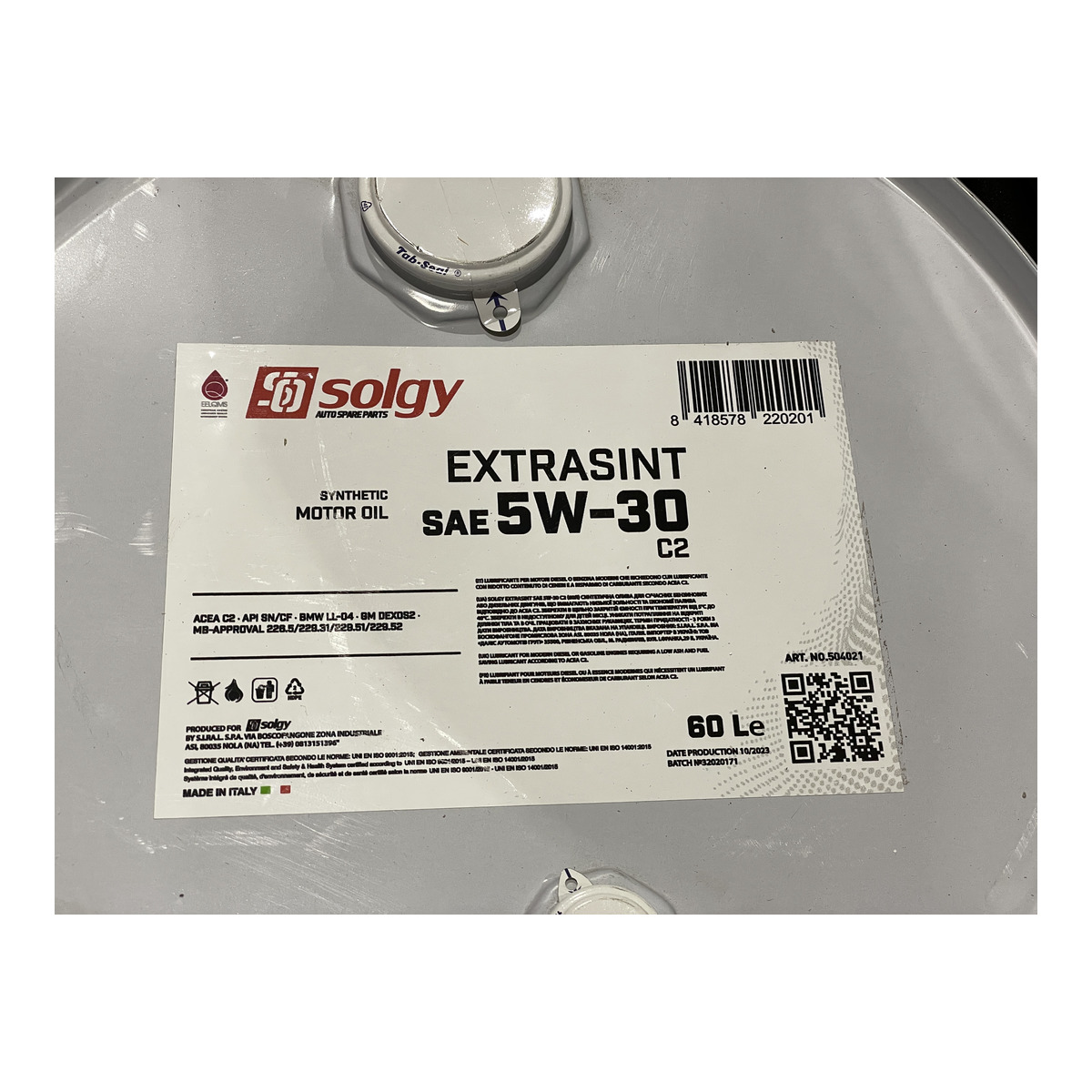 Олива 5W30 EXTRASINT C2 (60L) (API SN/CF/ACEA C2/MB 229.31/MB 229.51/MB 229.52/MB 226.5/BMW LL-04) Solgy