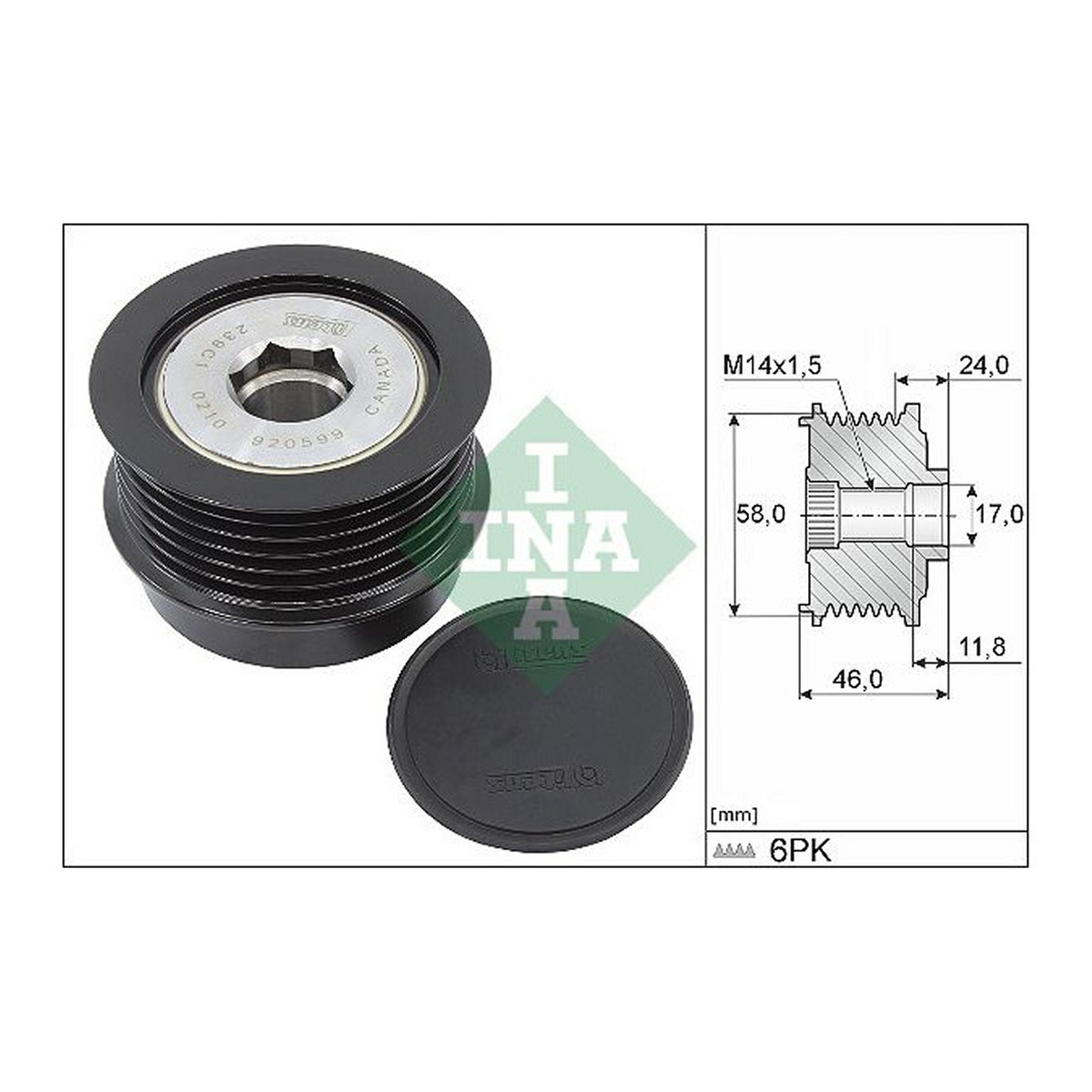 Муфта генератора CHRYSLER VOYAGER 2.5CRDI, 2.8CRDI/00- INA (535 0355 10) Schaeffler INA фото 7