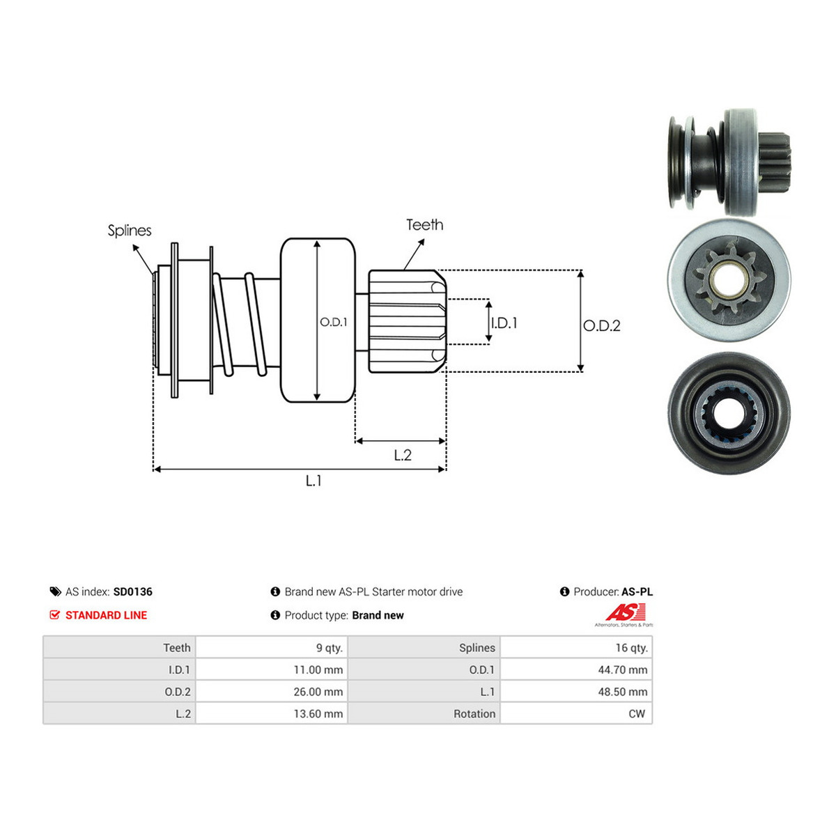 Бендикс стартера VW LT 28-35/28-46 2.3 96-06 (z=9) AS