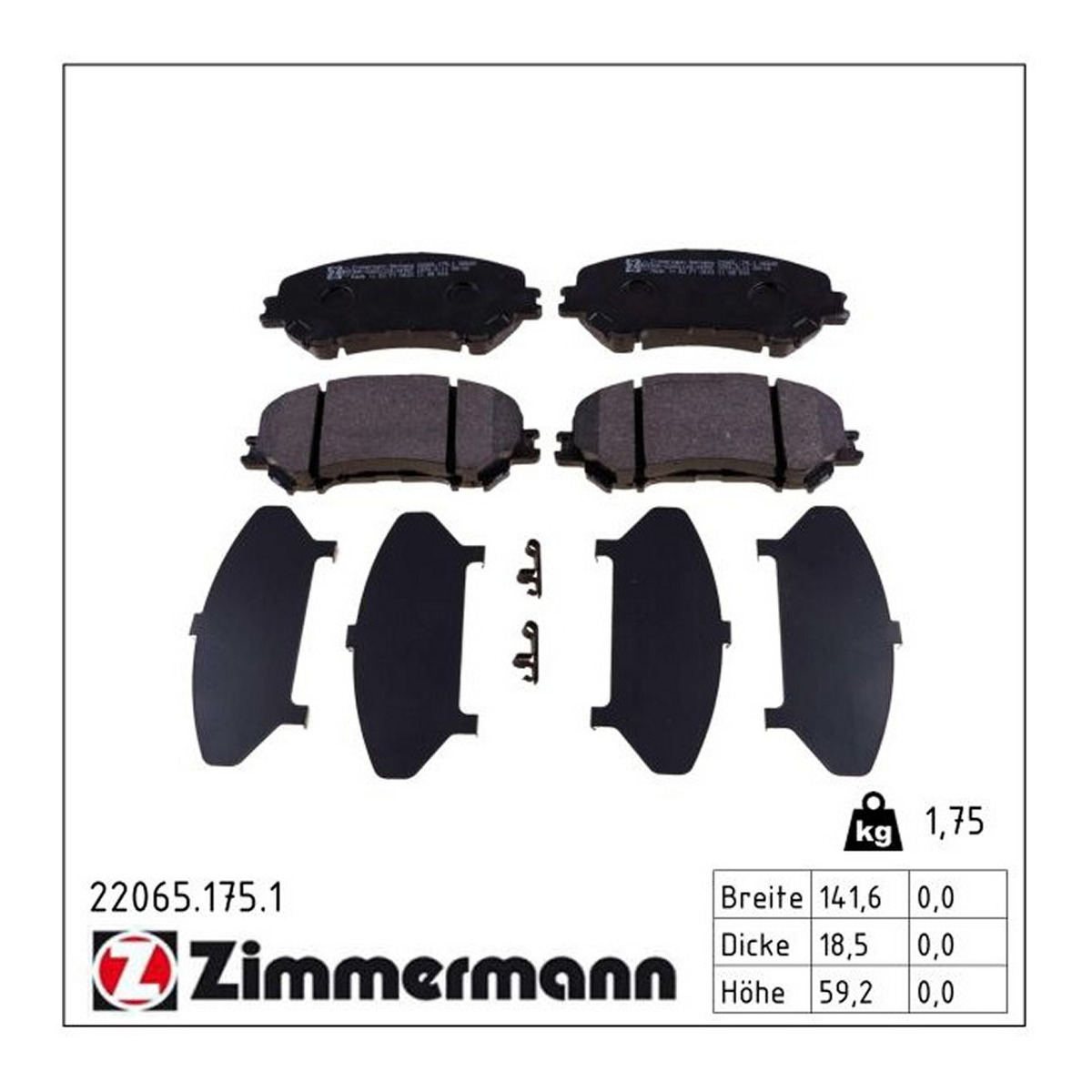 Колодки гальмівні (передні) Nissan Qashqai II/X-Trail/ Renault Kadjar 13- (141.9x59.8x18) (Akebono) Zimmermann