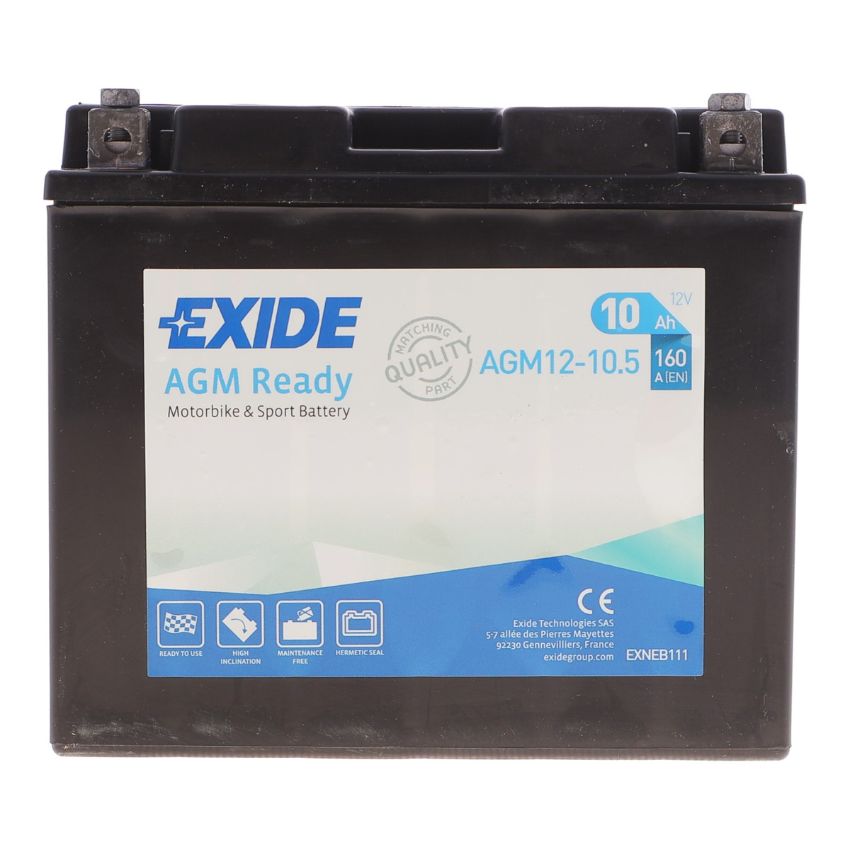 Акумуляторна батарея 10Ah/160A (150x70x130/+L/B00) (AGM Ready) (мото) Exide