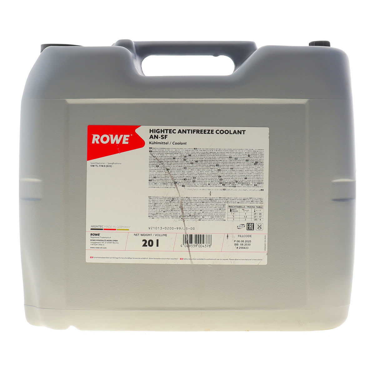 Антифриз (червоний) G12 HIGHTEC ANTIFREEZE COOLANT AN-SF (20L) (концентрат) ROWE
