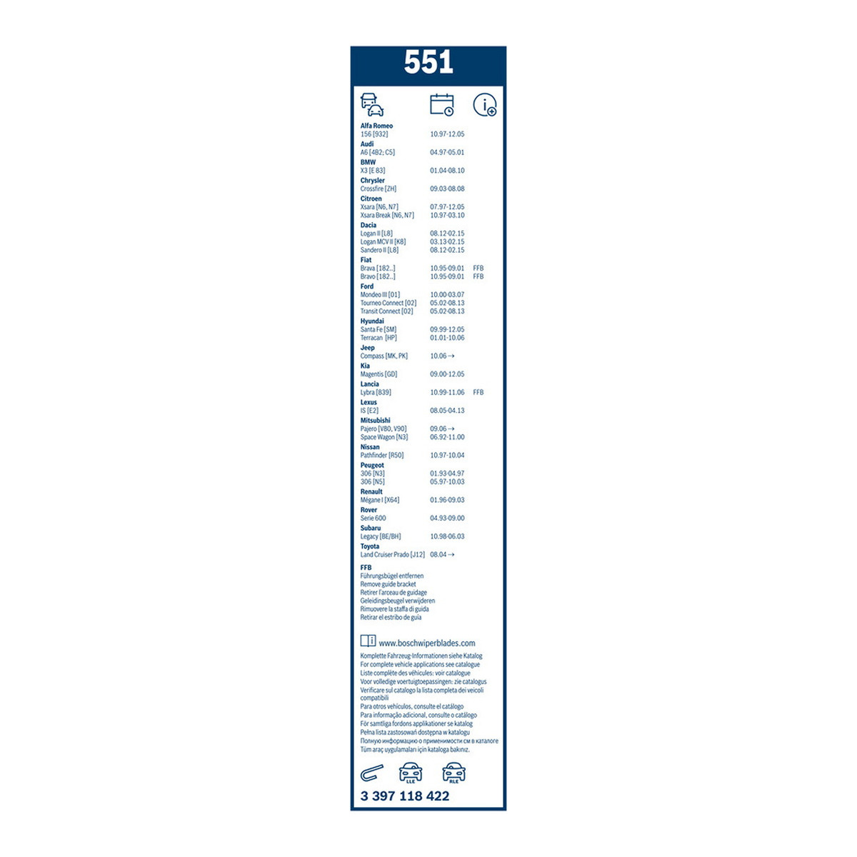 Щітки склоочисника (550/500мм) Ford Connect 02- (Twin) Bosch