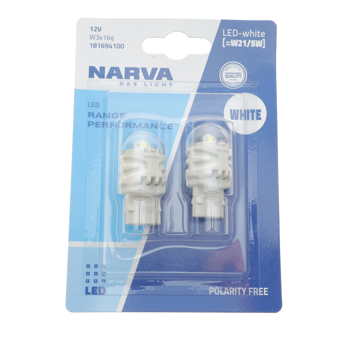 Автолампа W21/5W 12V 2.4/0.48W W3x16q LED (біла) (к-кт 2 шт) Narva