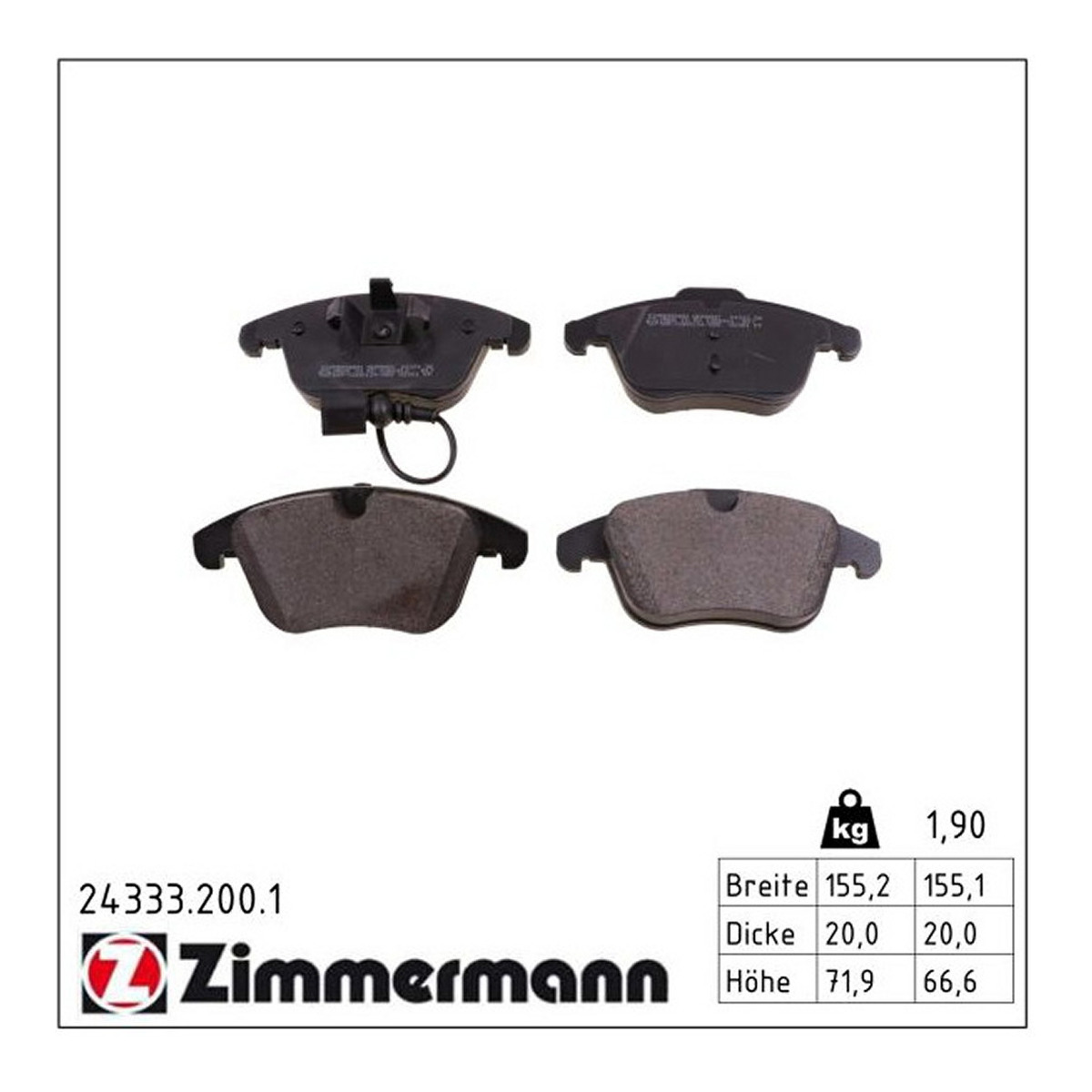 Колодки гальмівні (передні) VW Tiguan/Sharan 07- (Ate-Teves) (з датчиком) Zimmermann