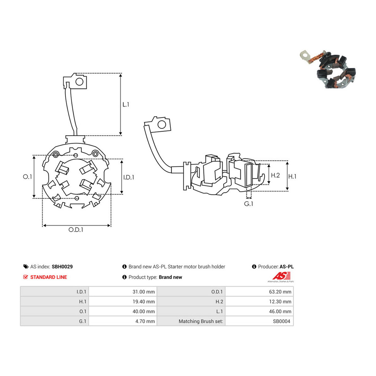 Щіткотримач стартера MB C-class (W202/W203)/M-class (W163)/Vito (W638) -03 AS