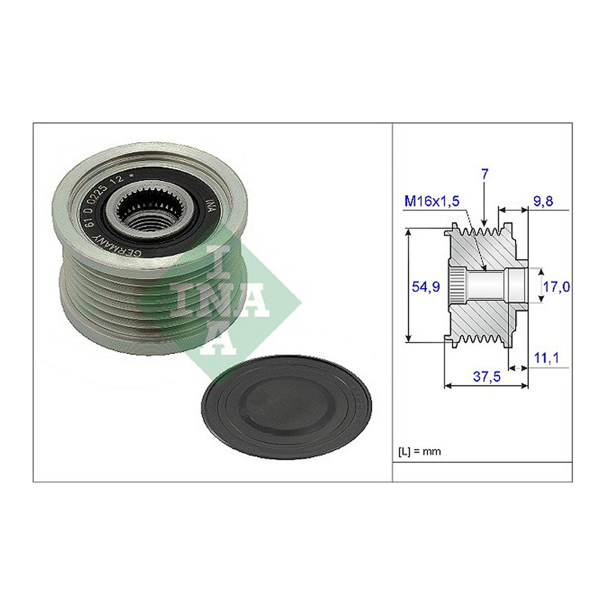 Шків генератора Fiat Ducato 2.3D Multijet 14- (Euro 6) Schaeffler INA фото 3