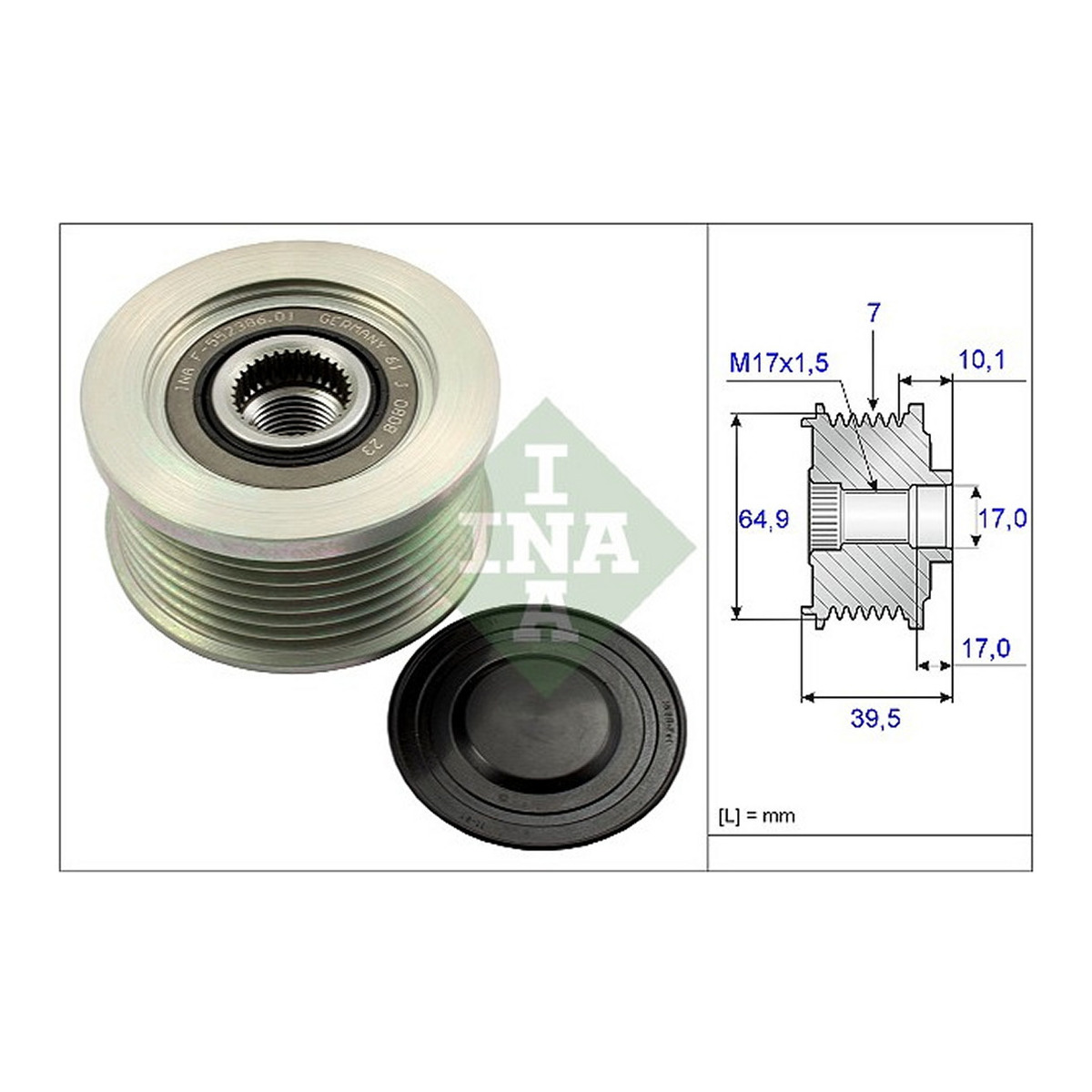 Шків генератора Nissan Pathfinder III (R51)/Navara (D40) 2.5dCi 4WD 05-, (YD25DDTi) Schaeffler INA фото 3