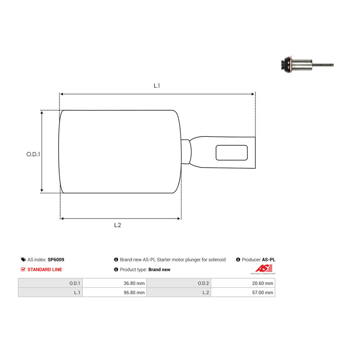 Ремкомплект втягуючого реле стартера (d=36.8mm/L=96.8mm) (плунжер) AS