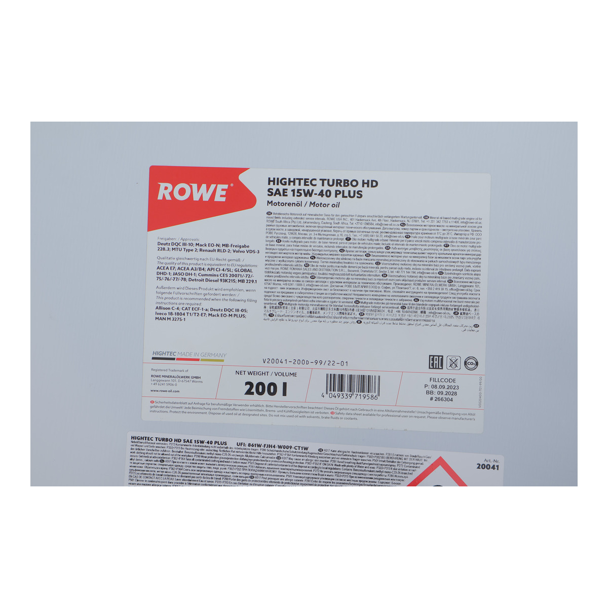 Олива 15W40 HIGHTEC TURBO HD PLUS (200L) (MB 228.3/MAN M 3275-1/Renault RLD-2/Volvo VDS-3) ROWE