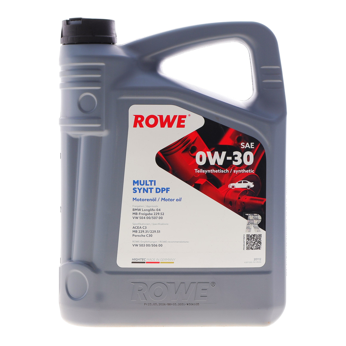 Олива 0W30 HIGHTEC MULTI SYNT DPF (4L) (MB 229.52/VW 504 00/507 00/503 00/506 00/BMW LL-04) (ACEA C3) ROWE