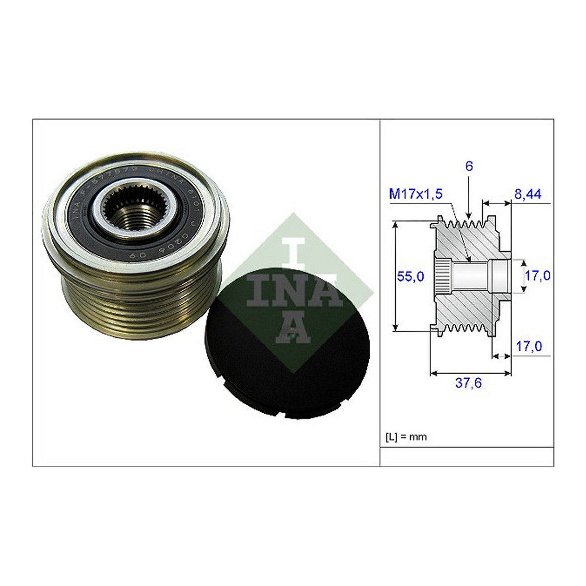 Муфта генератора MAZDA 3 1.6/03-, 6 1.8, 2.0, 2.3/02- ЗАМЕНА LK 535 0094 10 INA (535 0246 10) Schaeffler INA