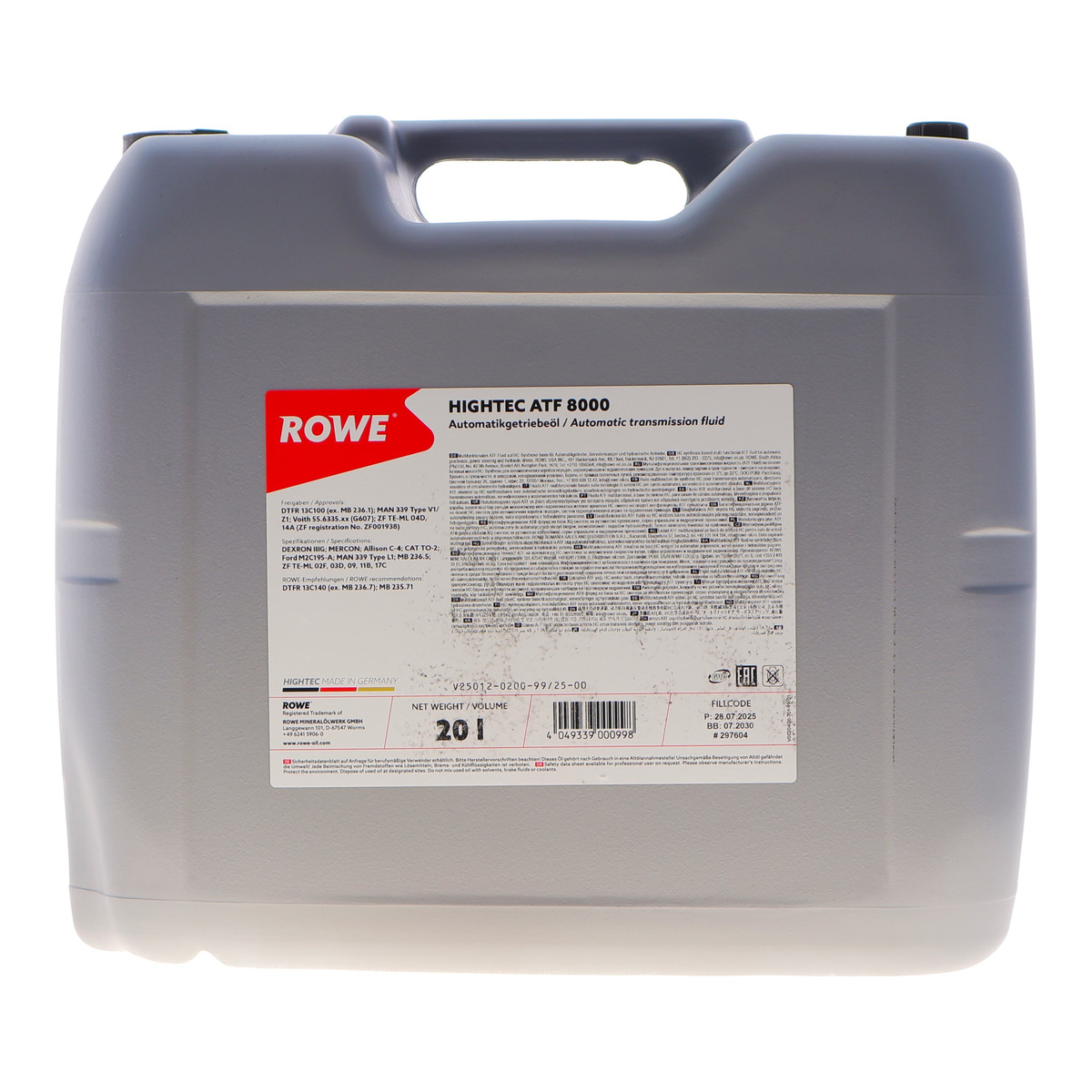 Масло HIGHTEC ATF 8000 (20L) (MB 235.71/236.7/MB 236.5/MB 236.1/DEXRON IIIG/ Ford M2C195-A)