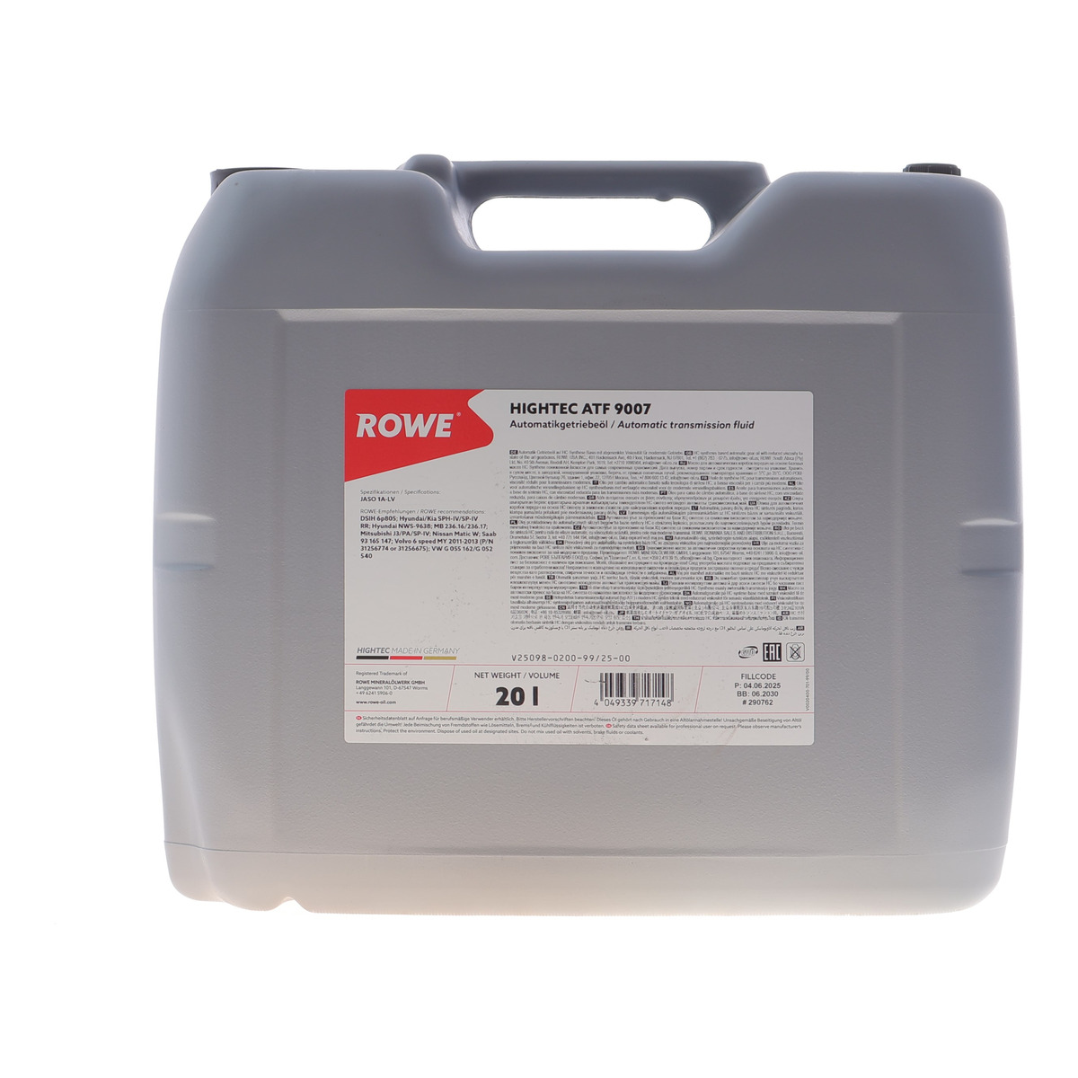 Олива HIGHTEC ATF 9007 (20L) (MB 236.16/236.17/VW G 055 162/G 052 540/JASO 1A-LV) (світло коричневий) ROWE