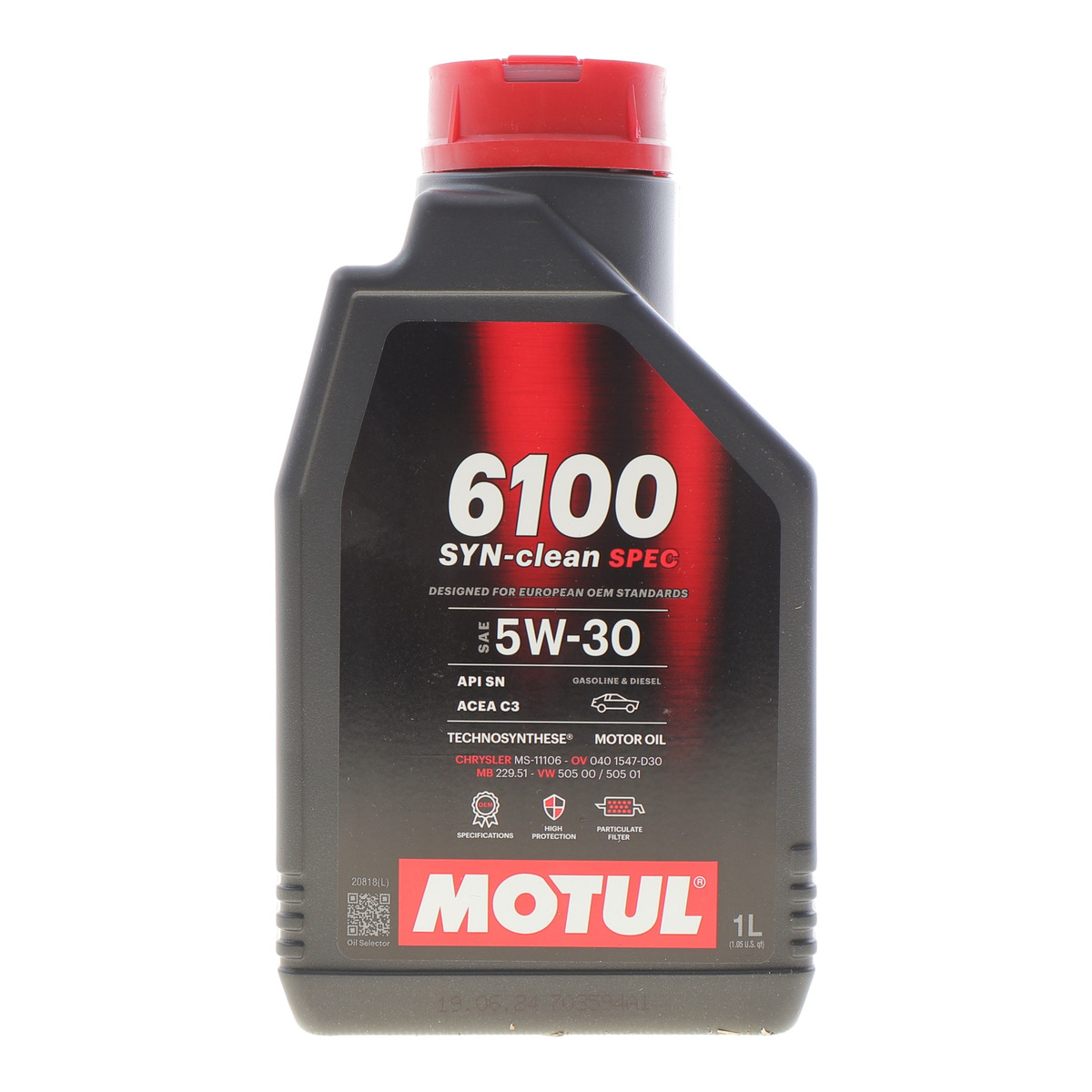 Олива 5W30 6100 Syn-clean Spec (1L) (CHRYSLER MS-11106/MB 229.51/VW 505 00/505 01) (113153) Motul