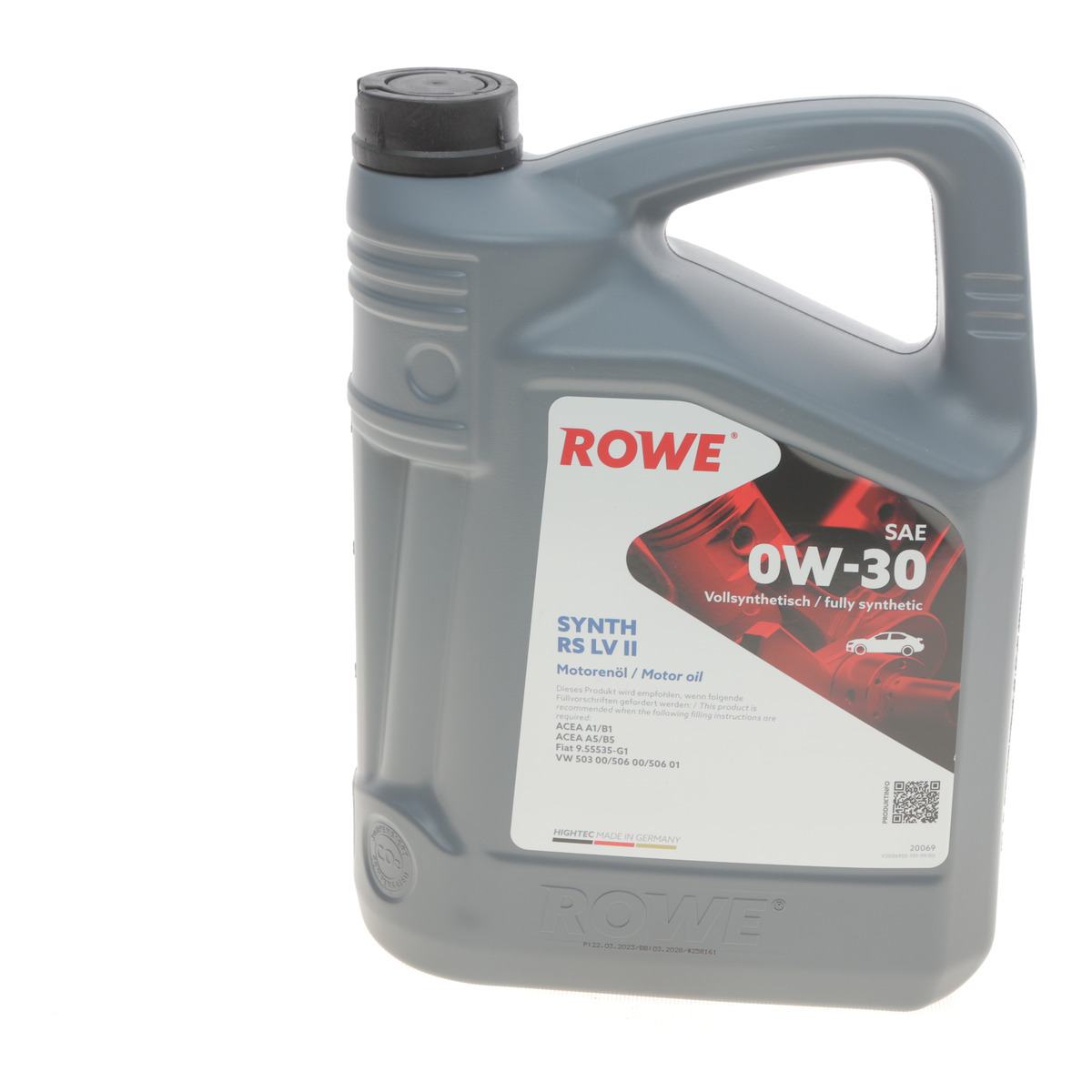 Олива 0W30 HIGHTEC SYNTH RS LV II (5L) (VW 503 00/506 00/506 01/Fiat 9.55535-G1) (ACEA A1/B1/A5/B5) ROWE