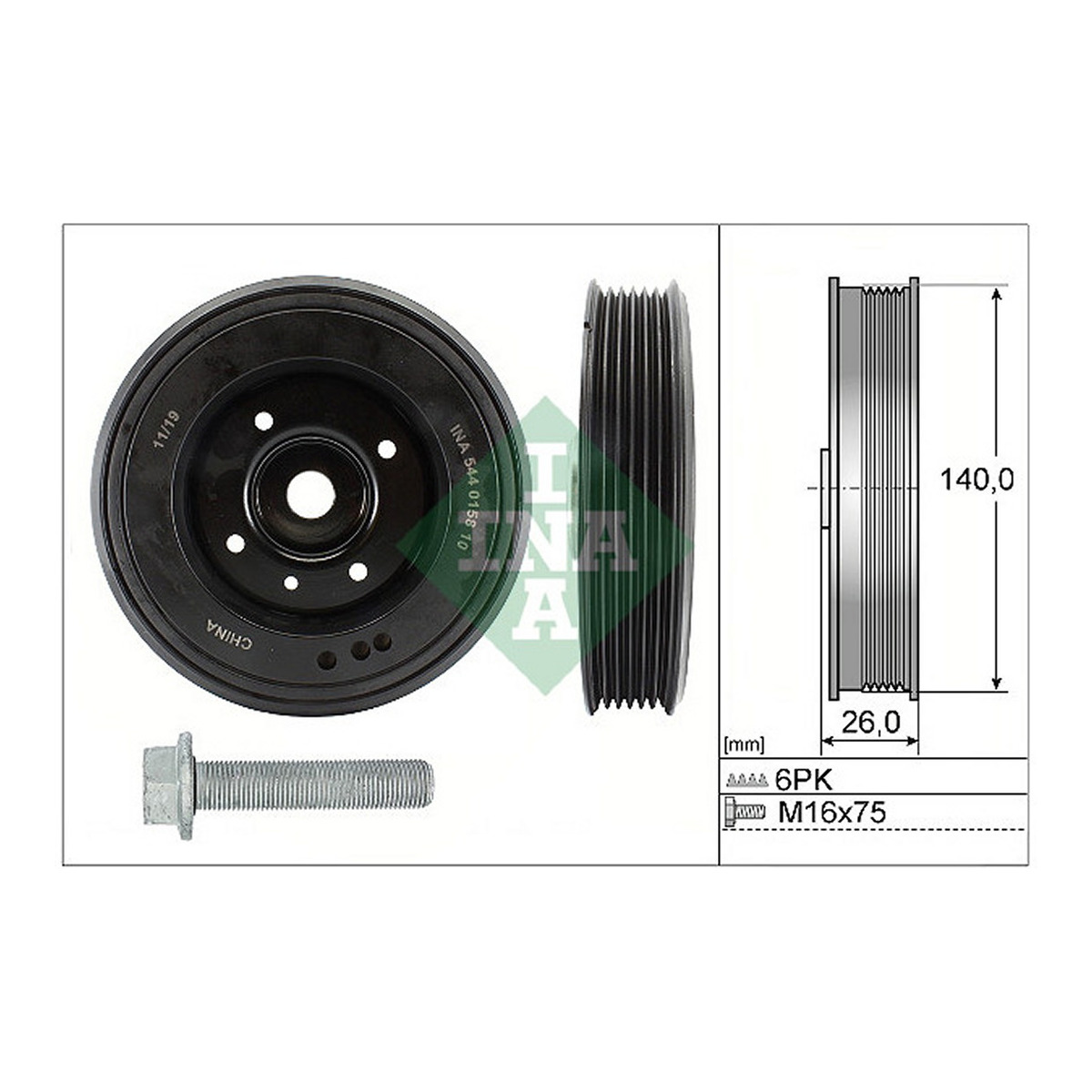 Шків колінчастого валу VW Golf VI/Passat/Audi A6 2.0TSI/2.0GTI/2.0TFSI 04- (з болтом) Schaeffler INA