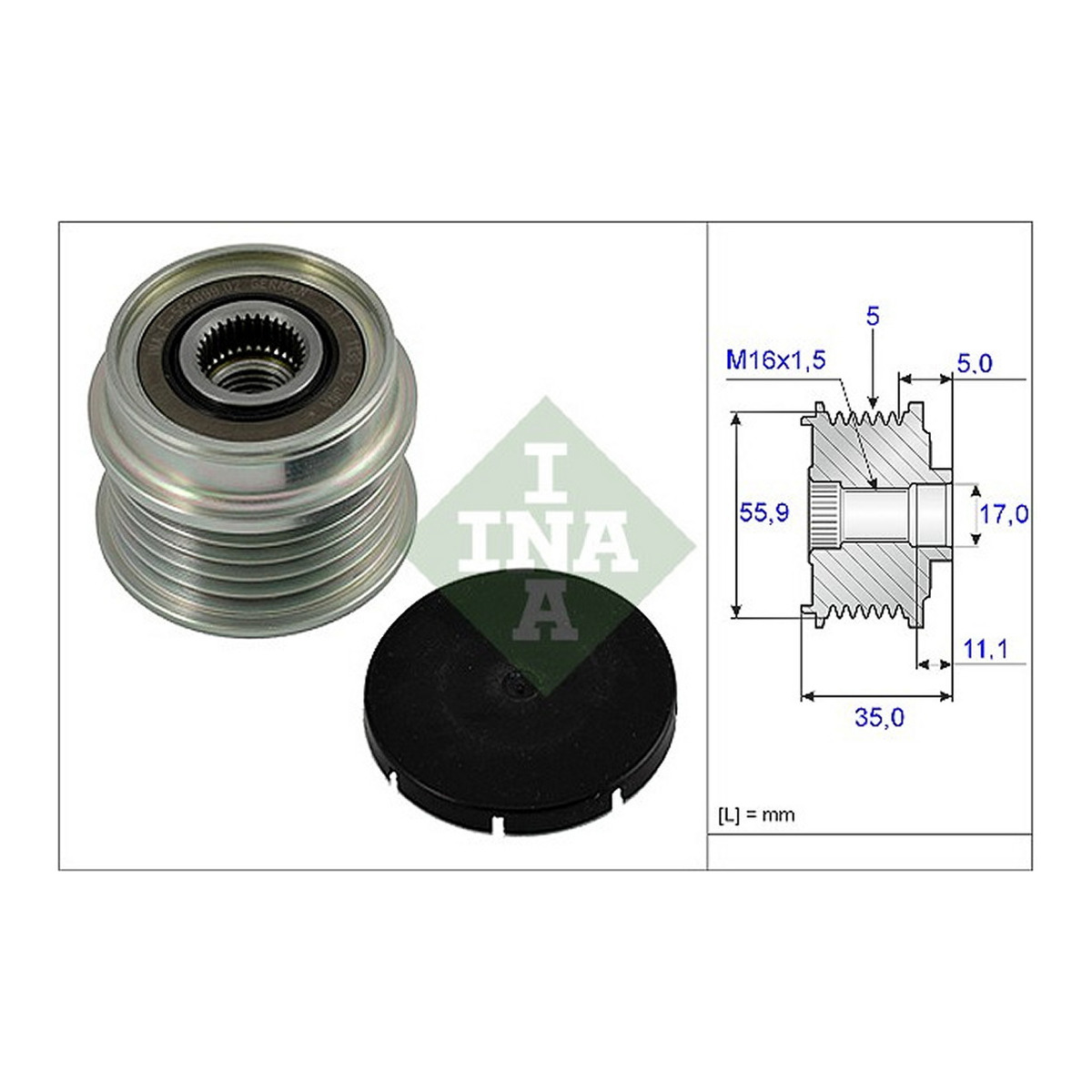 Шків генератора Audi A4/A6/Skoda Superb I/ VW Passat B5 1.6-2.0/1.9 TDI 96-05 Schaeffler INA фото 3