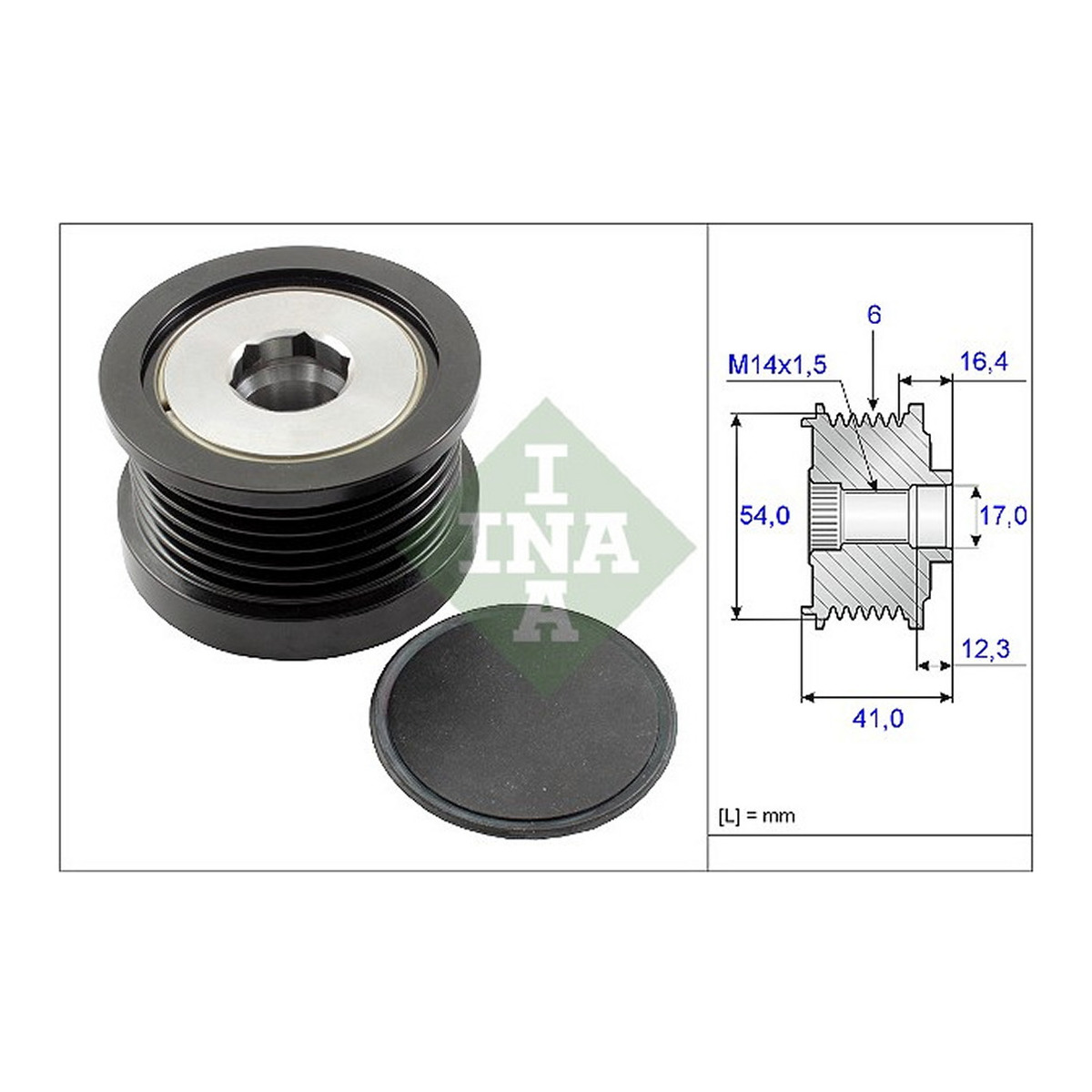 Шків генератора Ford Fiesta VI/Focus II/Kuga I/Mazda 3/Volvo V50 1.6/2.0D 04- Schaeffler INA