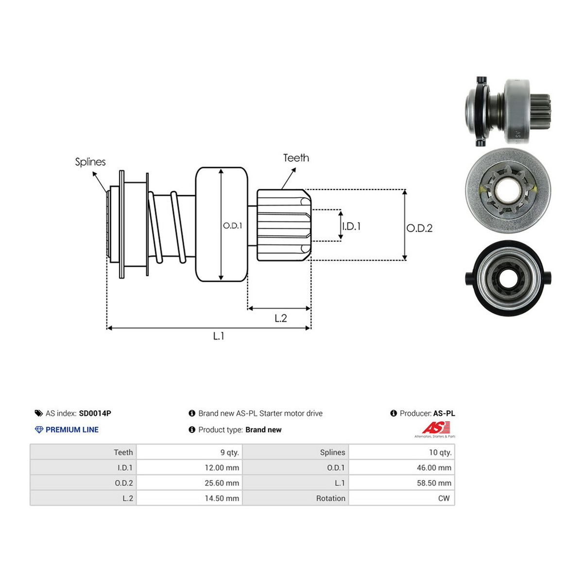 Бендикс стартера BMW 3 (E30/E36)/5 (E28/E34) M20/M50 83-95 (z=9) (PREMIUM LINE) AS