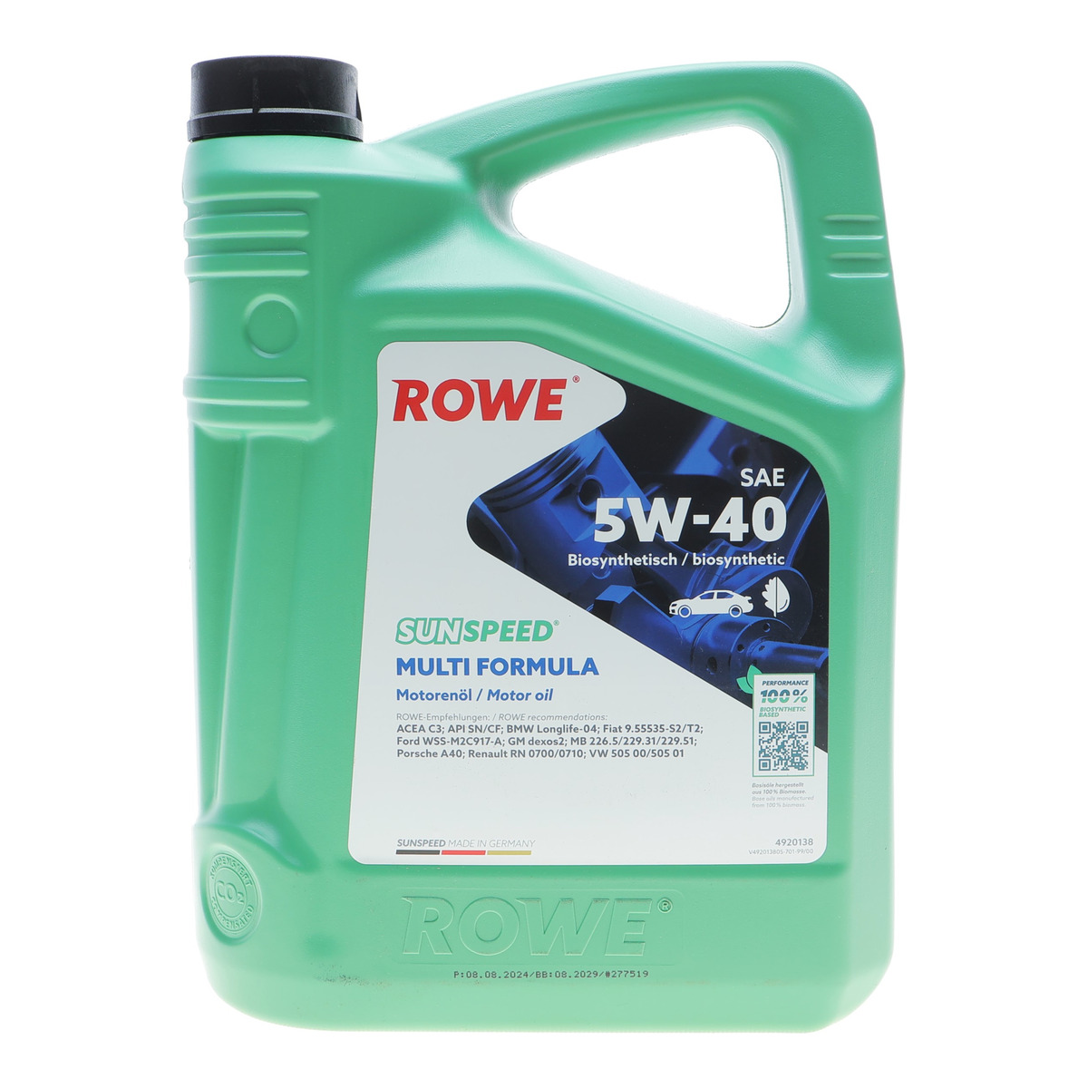 Олива 5W40 SUNSPEED MULTI FORMULA (5L) (MB 229.51/VW 505 00/505 01/BMW LL-04/RN0710/0700) ROWE