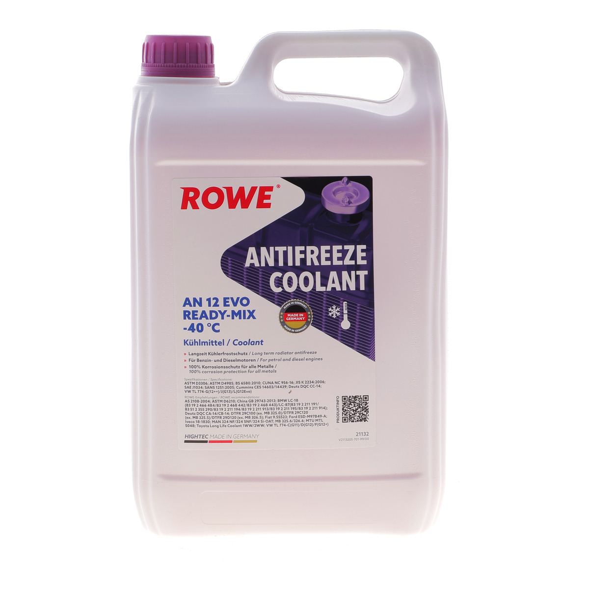 Антифриз (фіолетовий) G12 EVO (5L) HIGHTEC ANTIFREEZE COOLANT AN 12 EVO READY-MIX (-40°C) ROWE