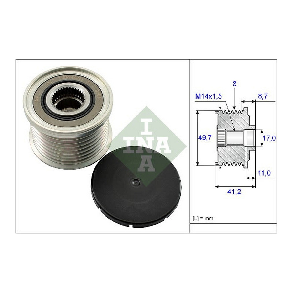 Шків генератора BMW 3 (F30/F80)/5 (F10)/X3 (F25) 09-16, N55 B30 A Schaeffler INA фото 8