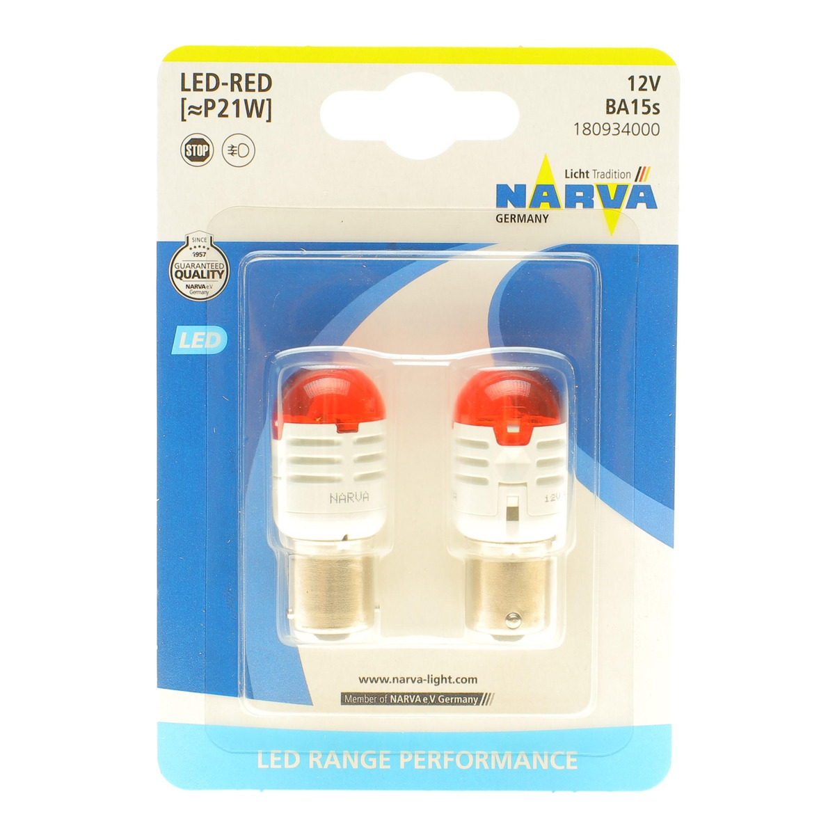 Автолампа P21W 12V BA15s (LED) (червона) (к-кт 2шт.) Narva