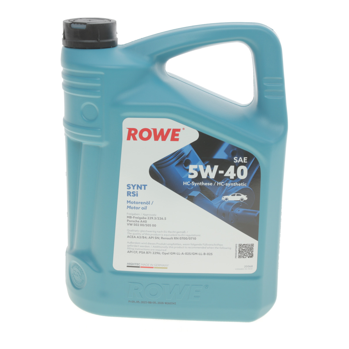 Олива 5W40 HIGHTEC SYNT RSi (5L) (MB 229.3/226.5/Porsche A40/VW 502 00/505 00/RN 0700/0710) ROWE