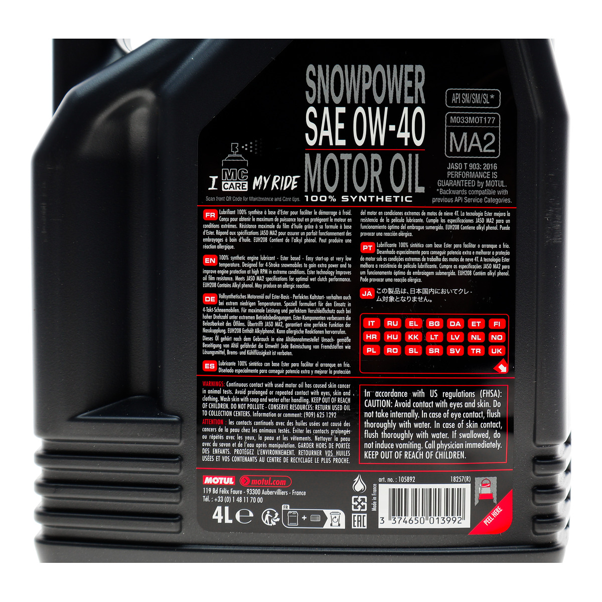 Олива 0W40 Snowpower 4T (4L) (105892) Motul фото 2