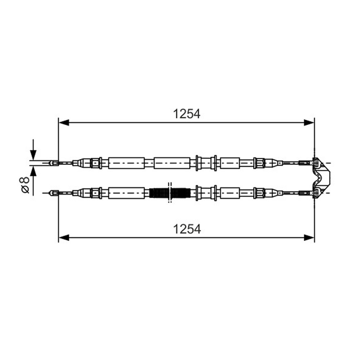 Трос ручника (задній) Opel Astra G 98-09- (1254/1254mm) (к-кт) Bosch