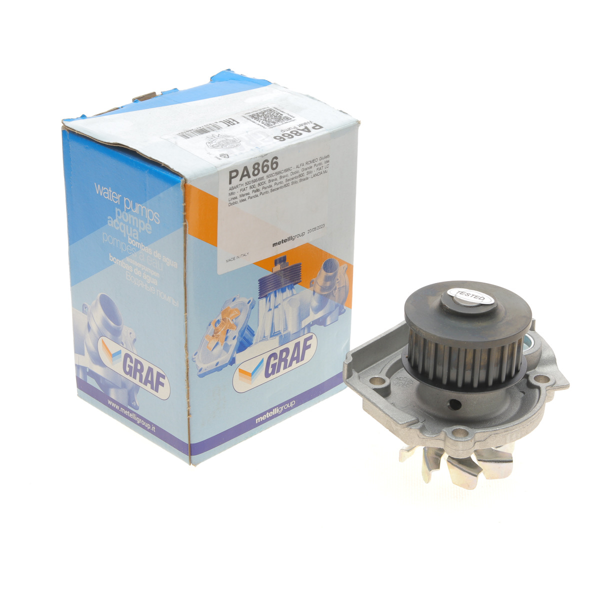 Помпа води Fiat Doblo/Panda/Punto/Bravo/Stilo 1.2/1.4 01- (23z) (B/B) (8 лоп.) (метал.імпеллер) GRAF
