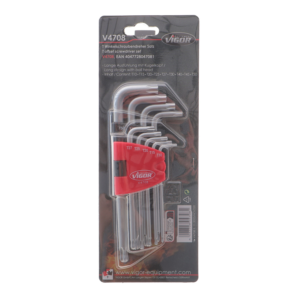 Набір ключів Г-под. Torx з круглим кінцем T10-T50 Vigor
