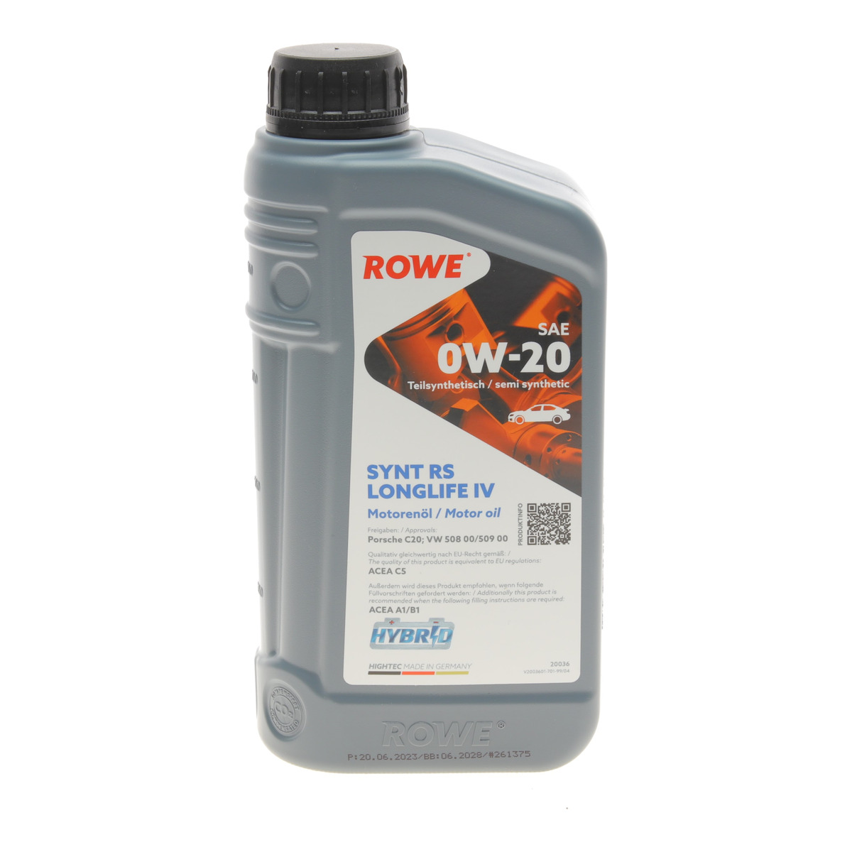 Олива 0W20 HIGHTEC SYNTH RS LONGLIFE IV (1L) (Porsche C20/VW 508 00/509 00) (ACEA A1/B1/C5) ROWE